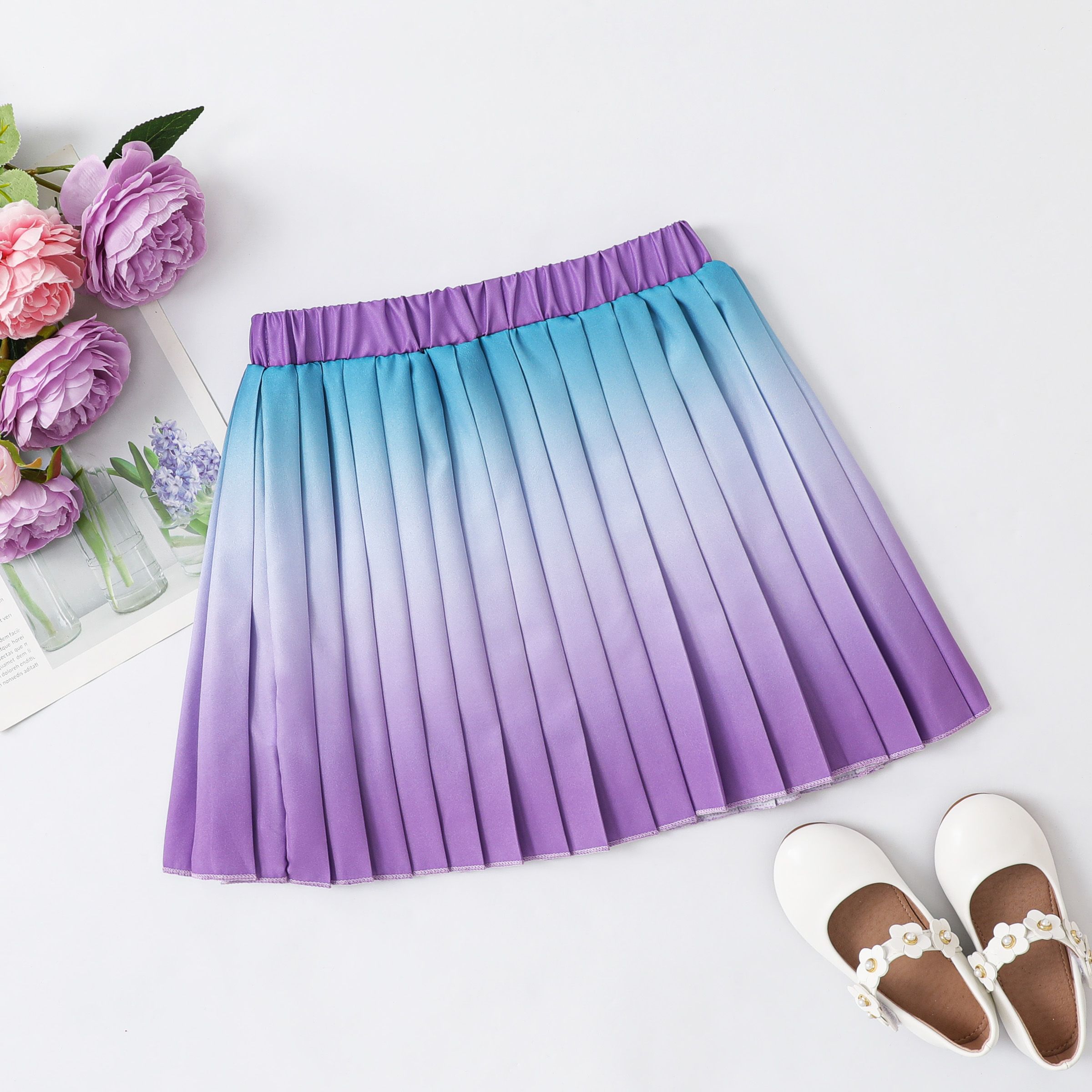 Sweet Gradual Change Oversized Skirt for Girls - Polyester, 1pc Set