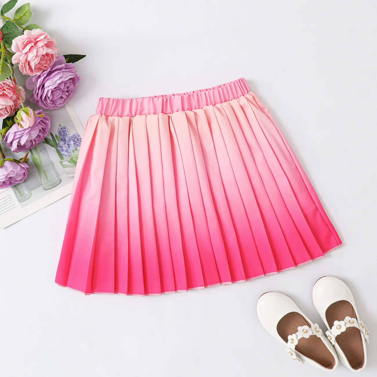 Sweet Gradual Change Oversized Skirt for Girls - Polyester, 1pc Set Pink big image 1