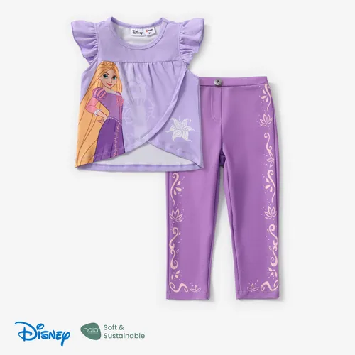 Princesa Disney Niñas Pequeñas Ariel / Rapunzel / Moana / Jazmín 1pc Naia™ Personaje Estampado Volante Top con Pantalones Conjunto