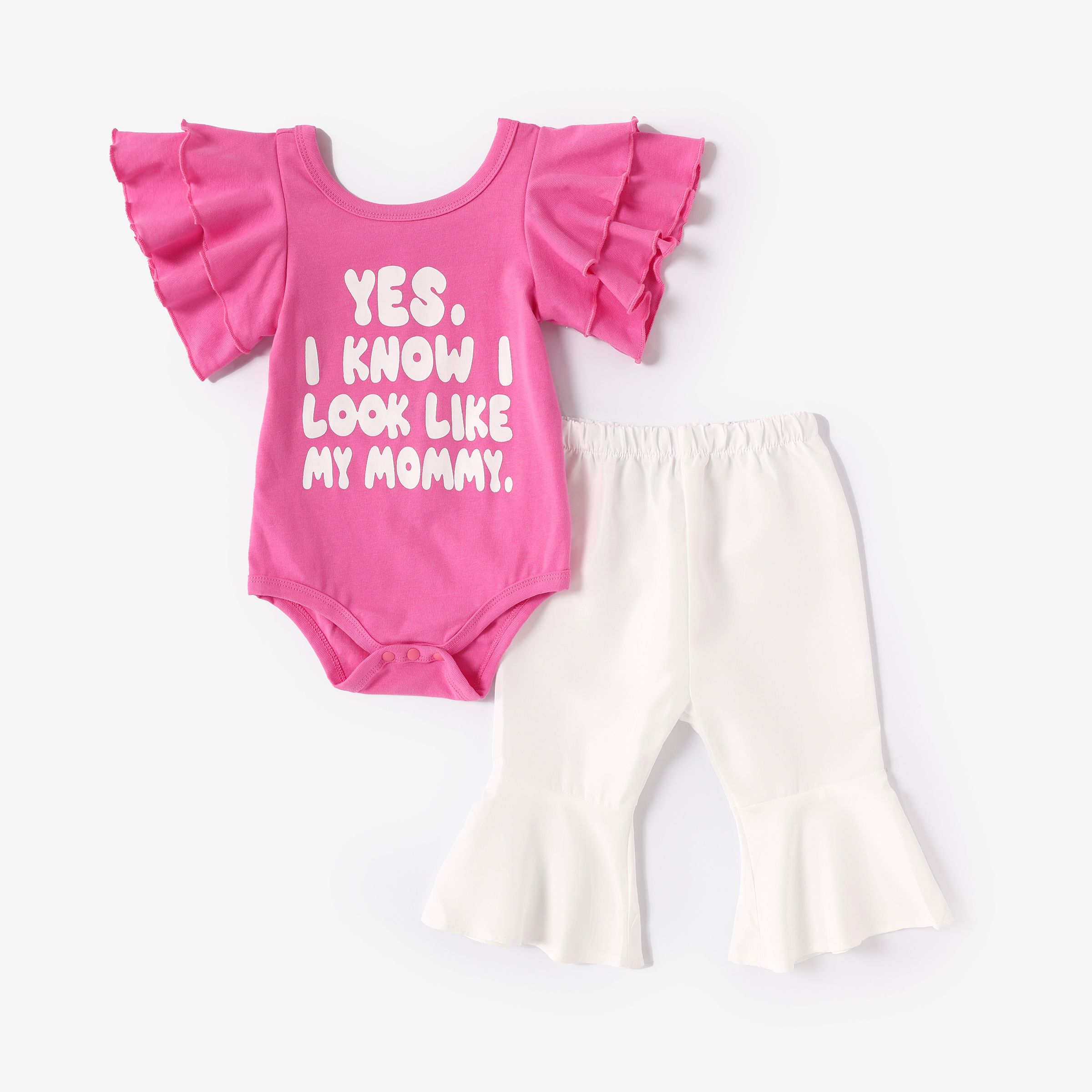 Baby Girl 2pcs Sweet Letter Print Romper and Flared Pants Set