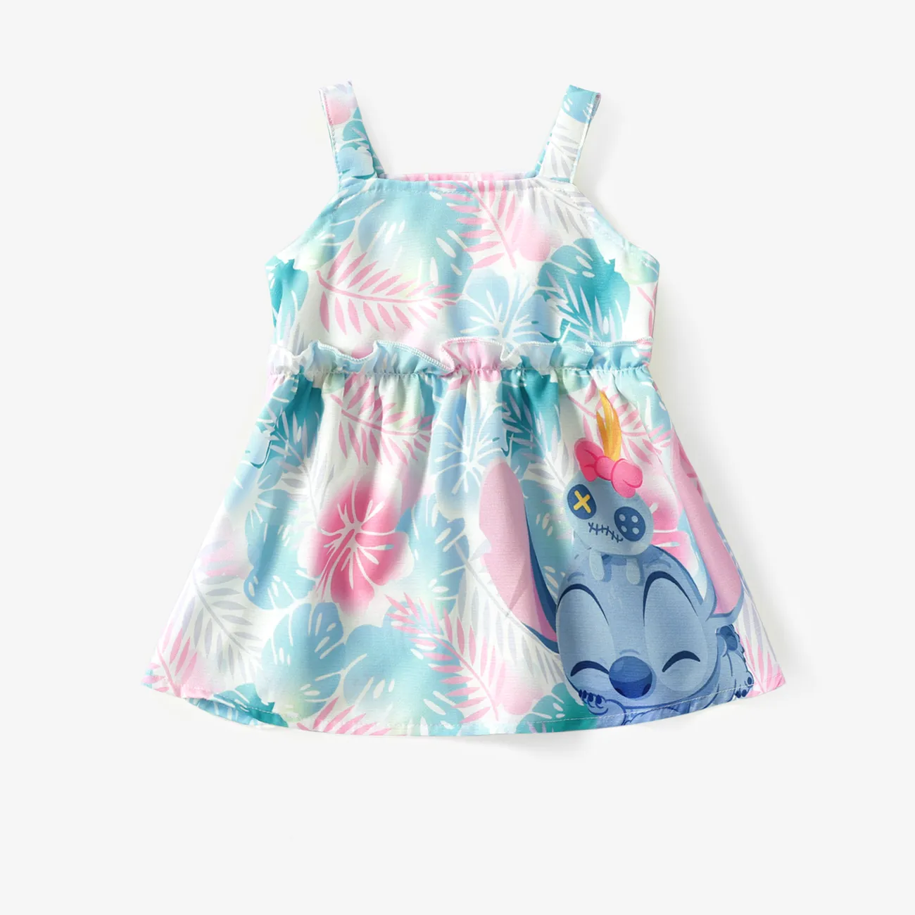迪士尼針跡 嬰兒 荷葉邊 熱帶植物花卉 甜美 無袖 連衣裙 彩色 big image 1