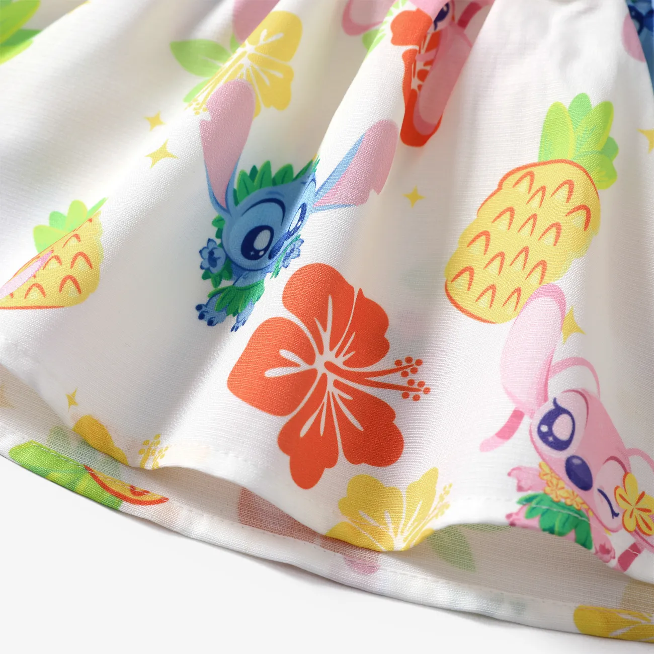 Disney Stitch Baby Girls 1pc Tropical Flower Print Ruffle Sleeveless Dress Yellow big image 1