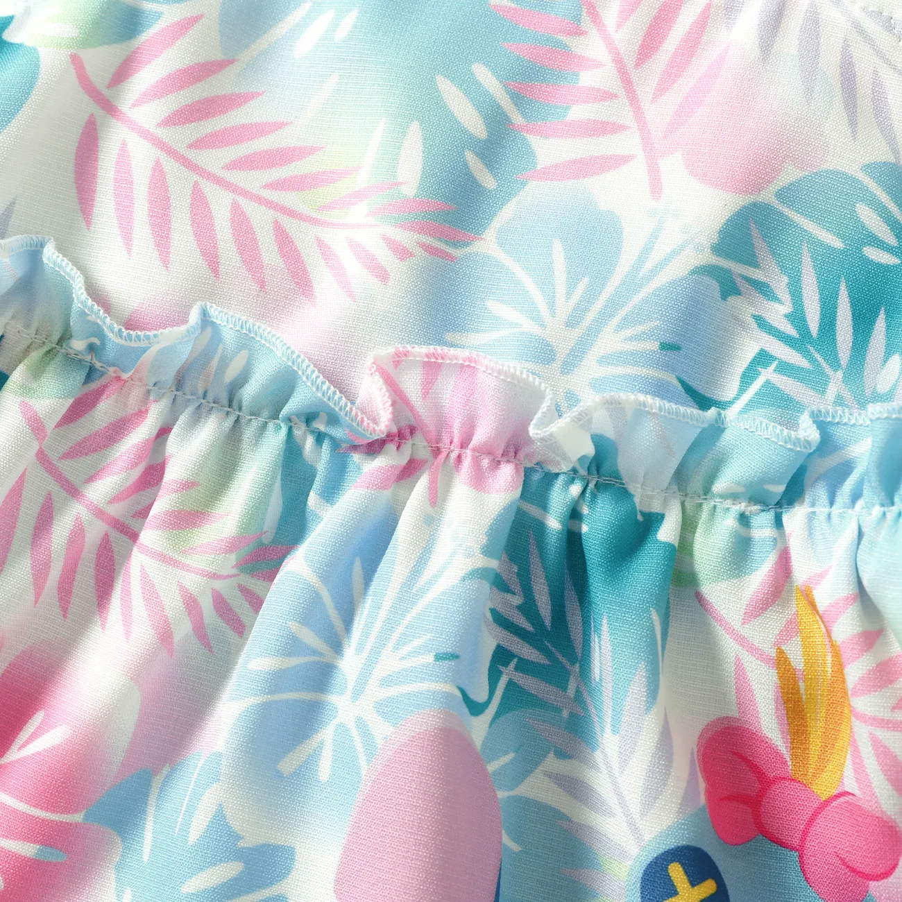 Disney Stitch Baby Girls 1pc Tropical Flower Print Ruffle Sleeveless Dress Multi-color big image 1