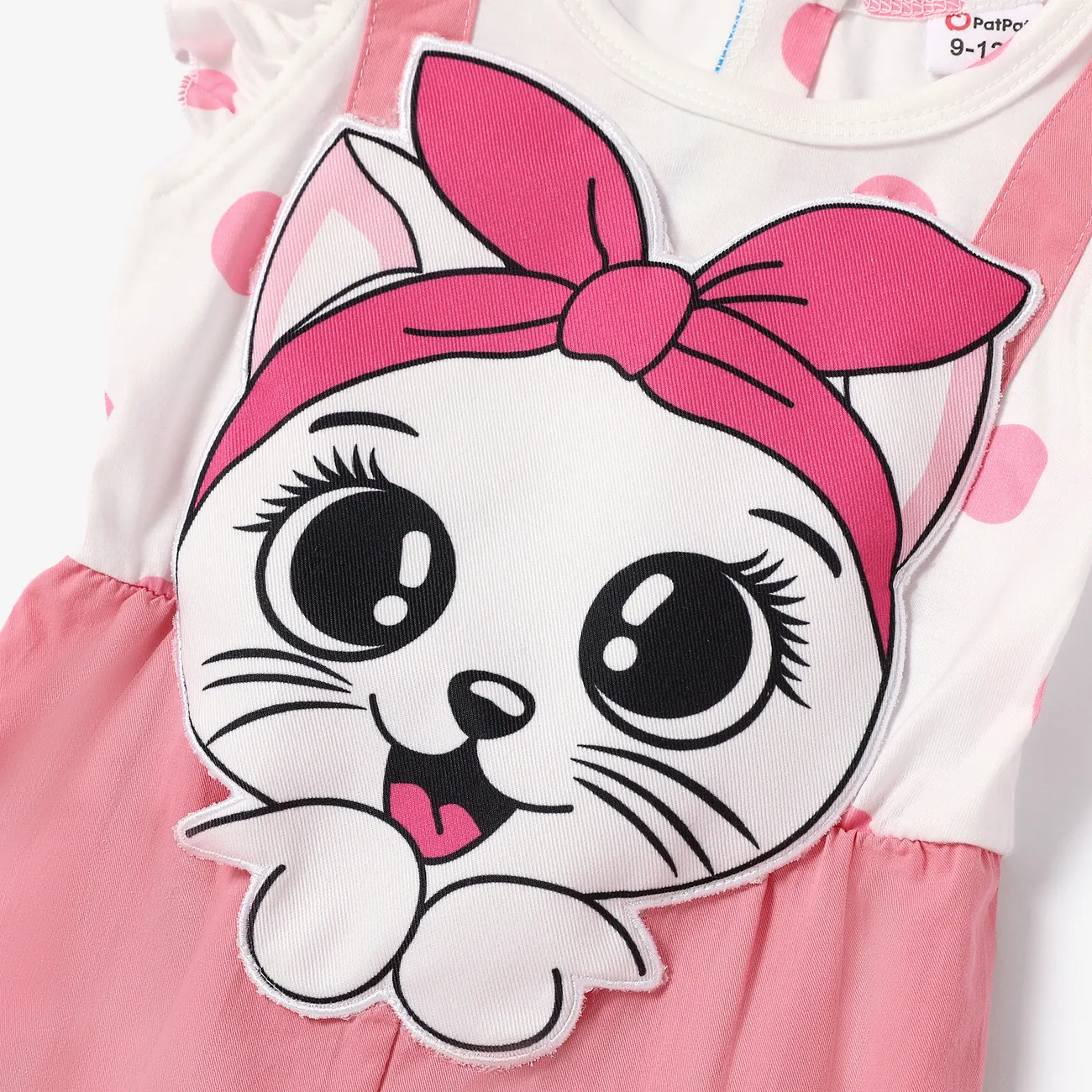 Baby Girl Cat Embroidery Polka Dots Print Colorblock Jumpsuit pink- big image 1