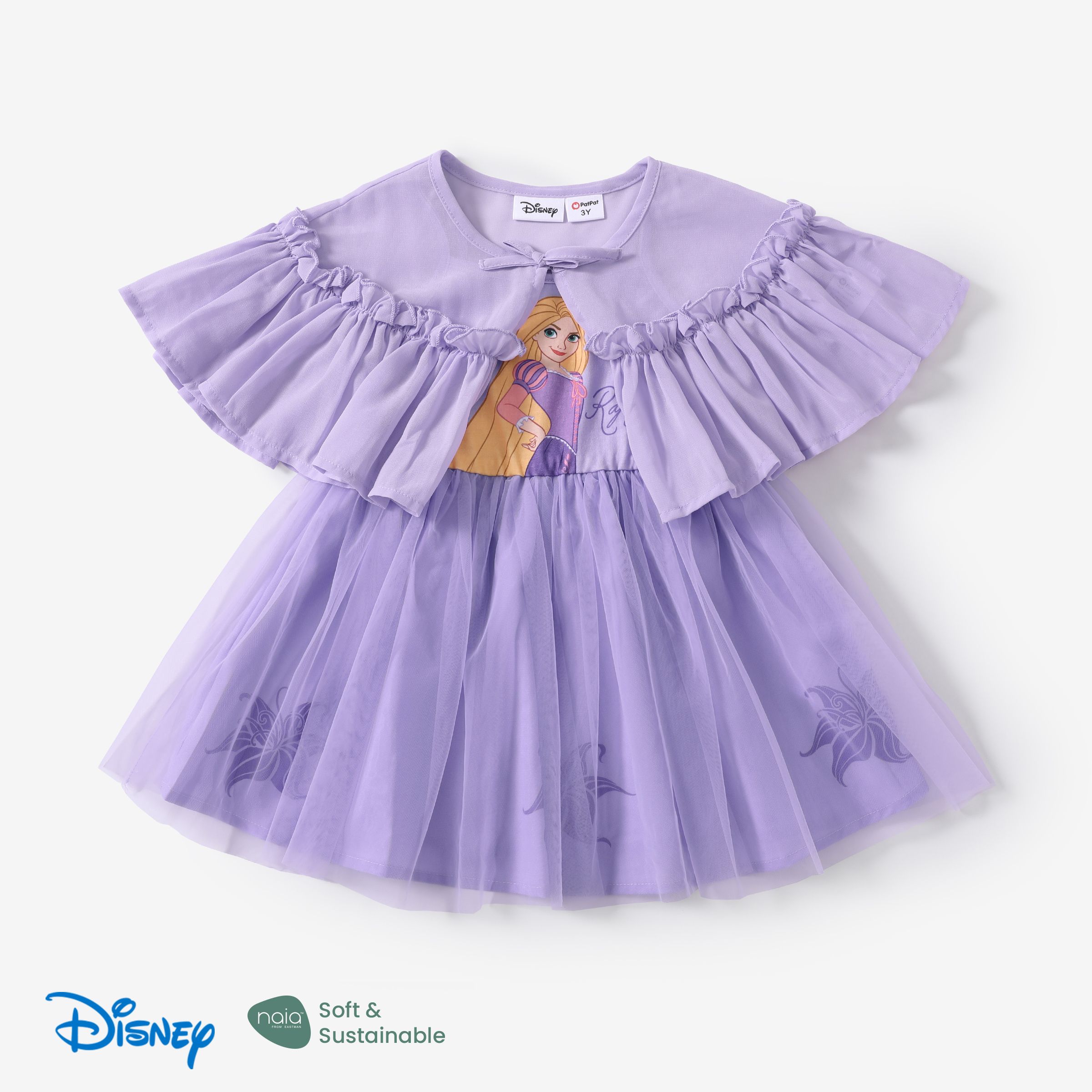 

Disney Princess Toddler Girls Ariel/Cinderella/Rapunzel/Tiana 2pcs Naia™ Character Print Mesh Dress with Sheer Cloak Set