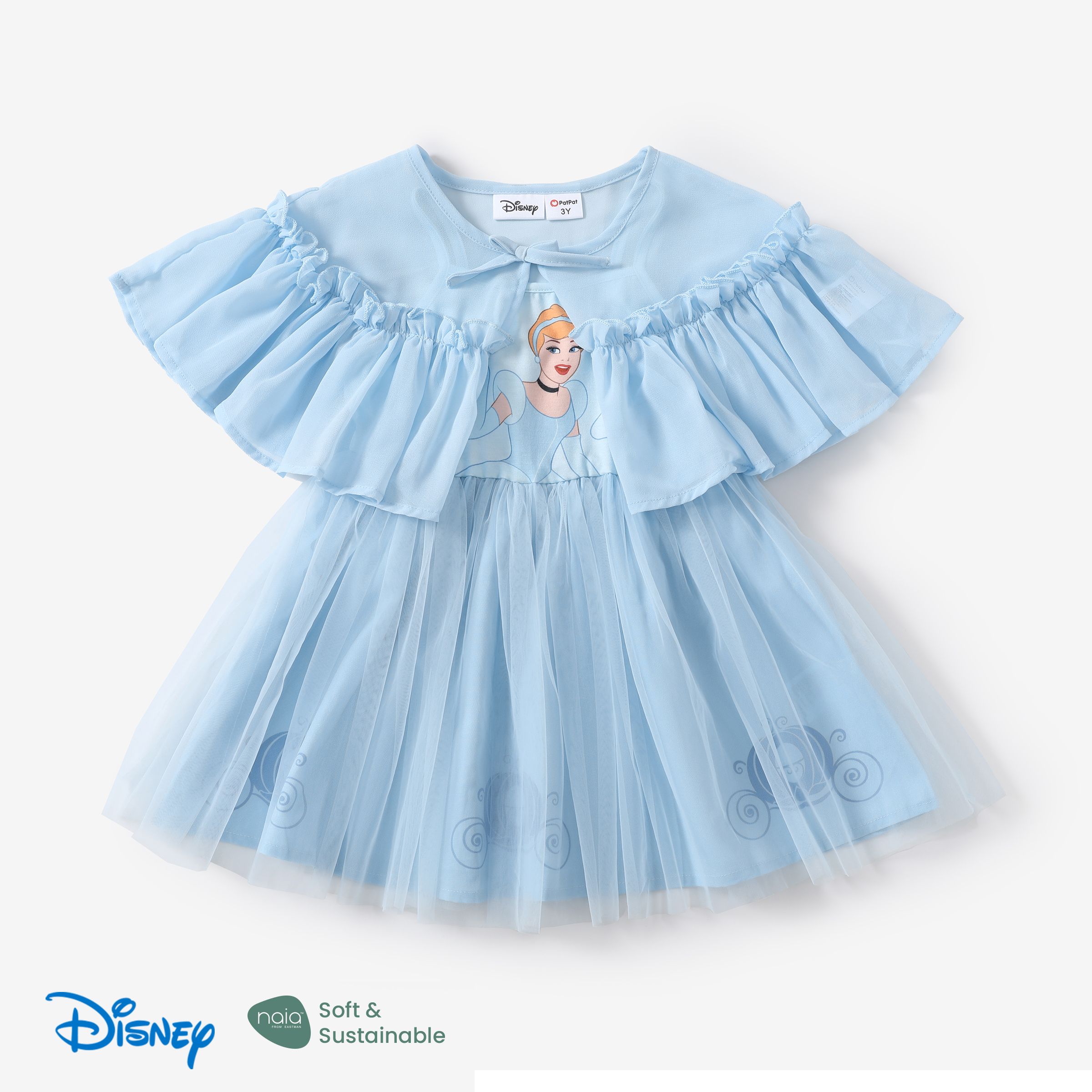 

Disney Princess Toddler Girls Ariel/Snow White/Rapunzel/Tiana 2pcs Naia™ Character Print Mesh Dress with Sheer Cloak Set