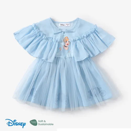 Princesa Disney Niñas Pequeñas Ariel / Cenicienta / Rapunzel / Tiana 2pcs Naia™ Personaje Vestido de Malla Estampado Con Capa Transparente Conjunto