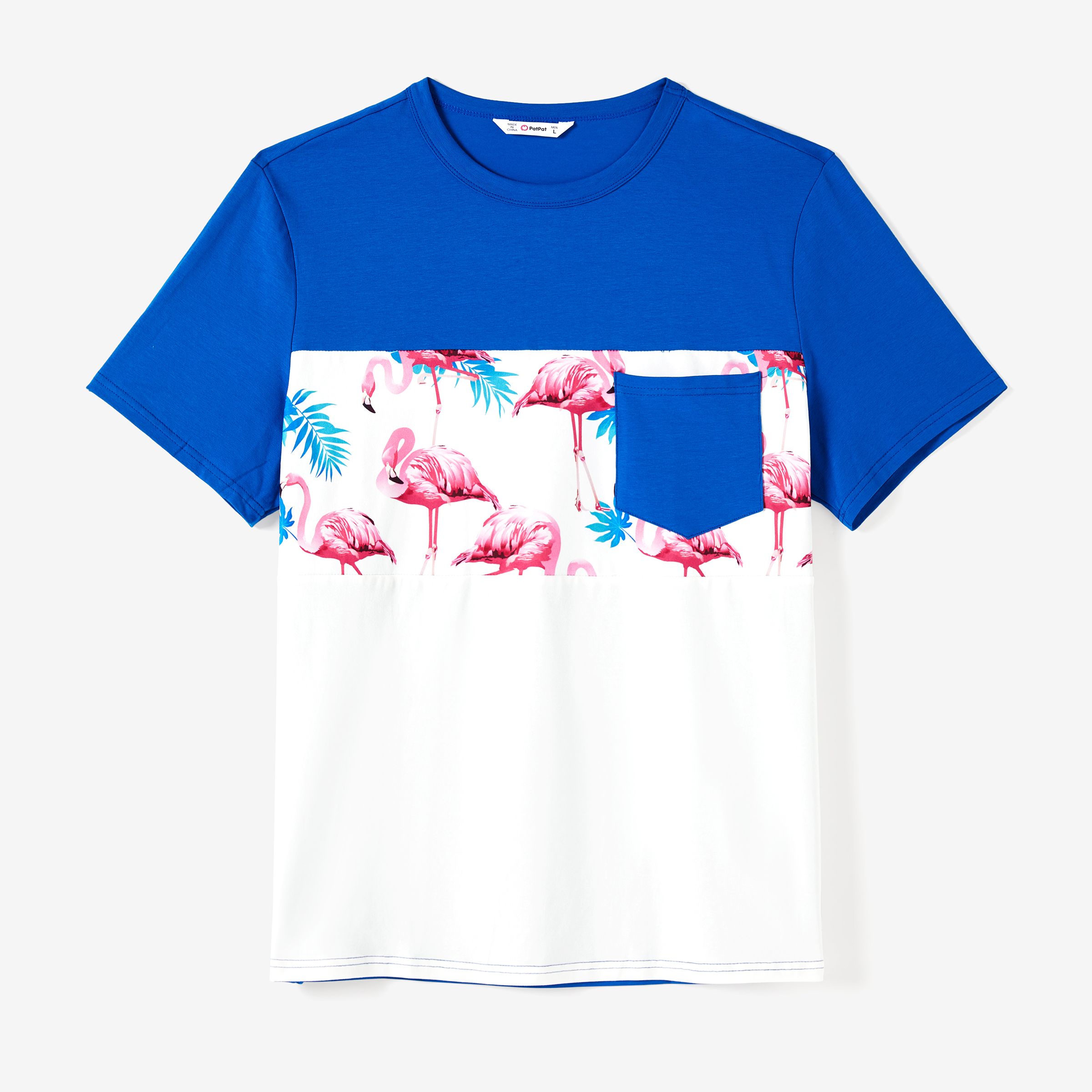 Family Matching Sets Color Block Short-Sleeve Tee and Flamingo Print Ruched Strap Drawstring Sides S