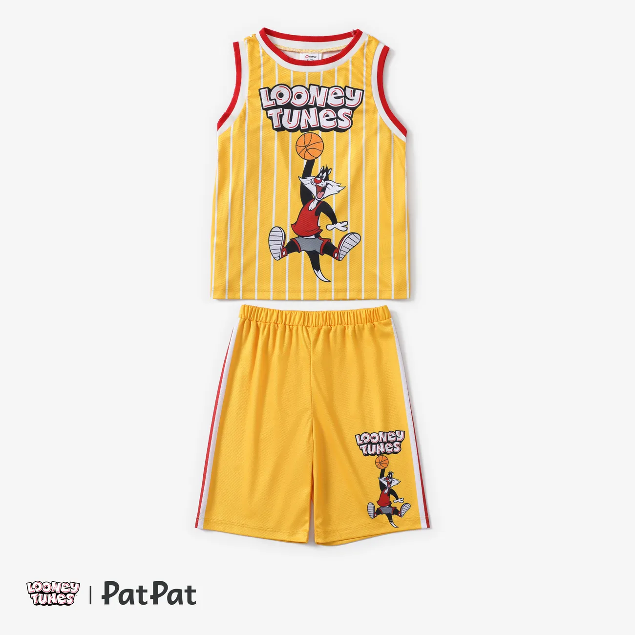 Looney Tunes Toddler/Kid Boys 2pcs Character Basketball Striped Tank Top with Shorts Sporty Set Yellow big image 1