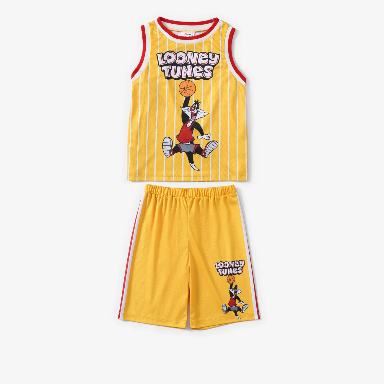 Looney Tunes Toddler/Kid Boys 2pcs Character Basketball Striped Tank Top with Shorts Sporty Set Yellow big image 1