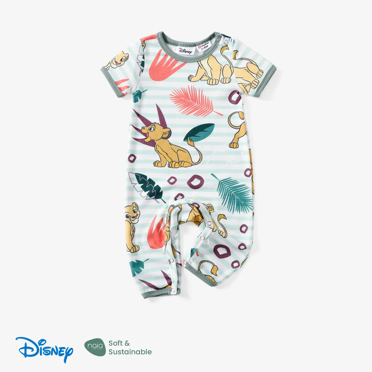 Disney Lion King Baby Boys/Girls 1pc Naia™ Character Tropical Plants Floral Print Short-sleeve Romper
 Light Green big image 1