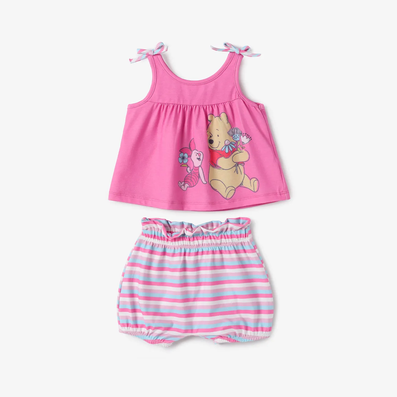 Disney Winnie the Pooth Baby Girls 2pcs Naia™ Character Floral Print Sleeveless Bow tie Top with Stripe Shorts Set  Pink big image 1