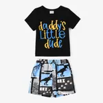 2pcs Baby Boy Letter Print Short-sleeve T-shirt and Dinosaur Print Shorts Set Black
