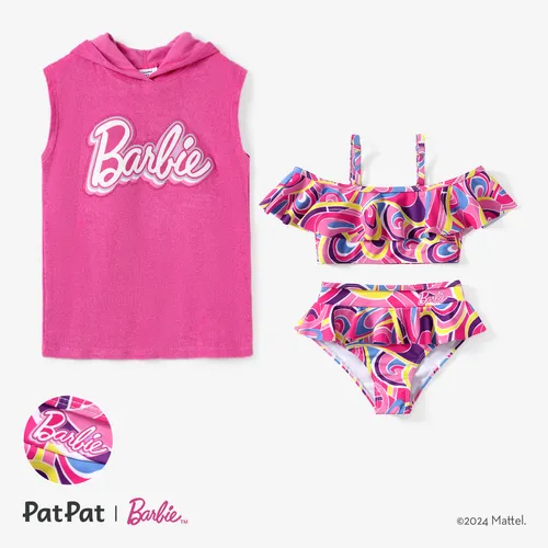 Barbie Toddler/Kids Girls 2pcs Geometric Print Tie-dye Ruffle Swimsuit (Not Included Towel)