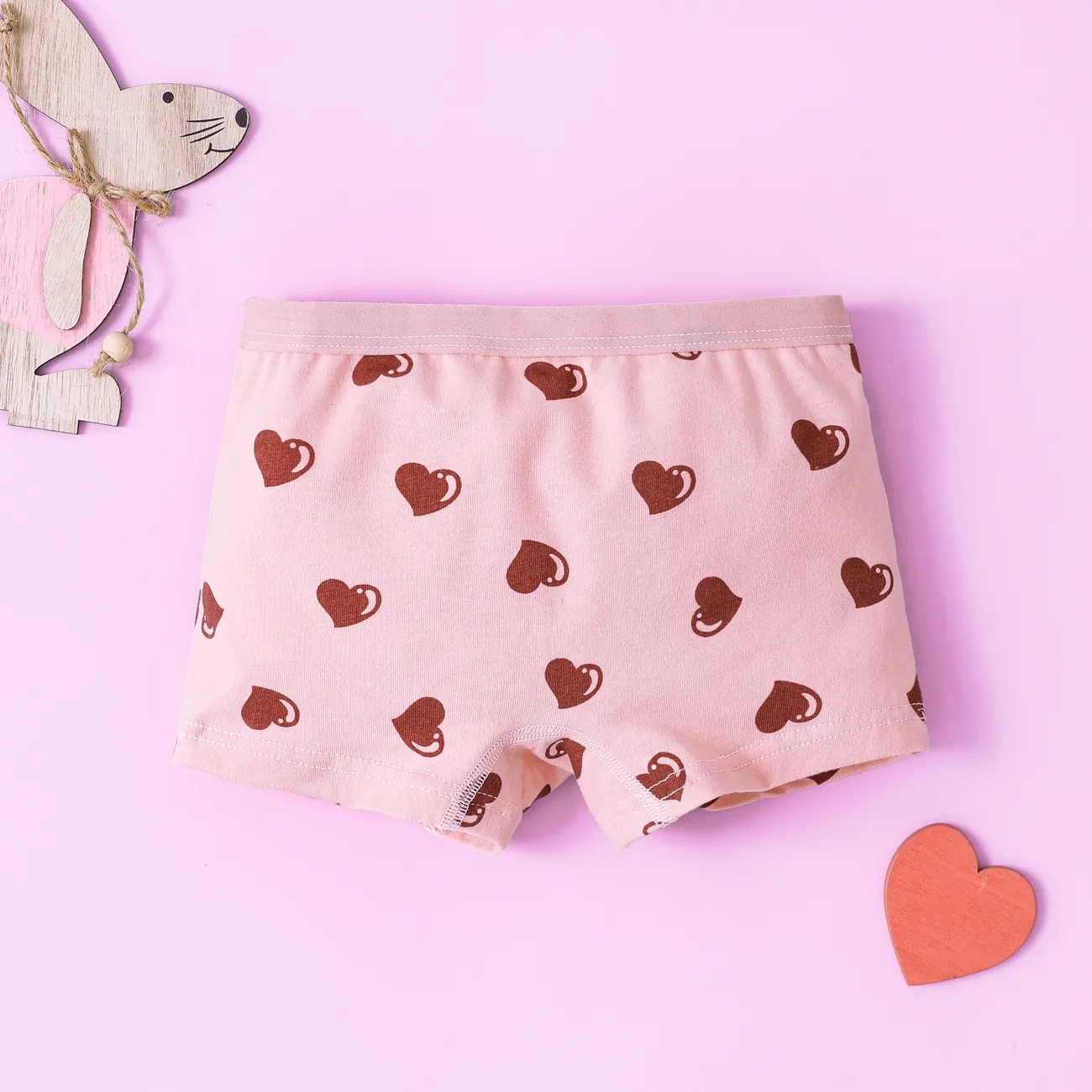 Geometric Pattern Cotton Girl Tight 1pcs Underwear Set - Childlike Style Light Pink big image 1
