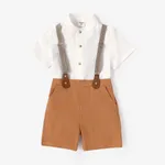 Toddler Boy 2pcs Solid/Striped Shirt and Overalls Set Brown