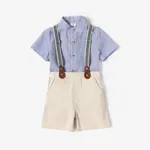 Toddler Boy 2pcs Solid/Striped Shirt and Overalls Set Blue