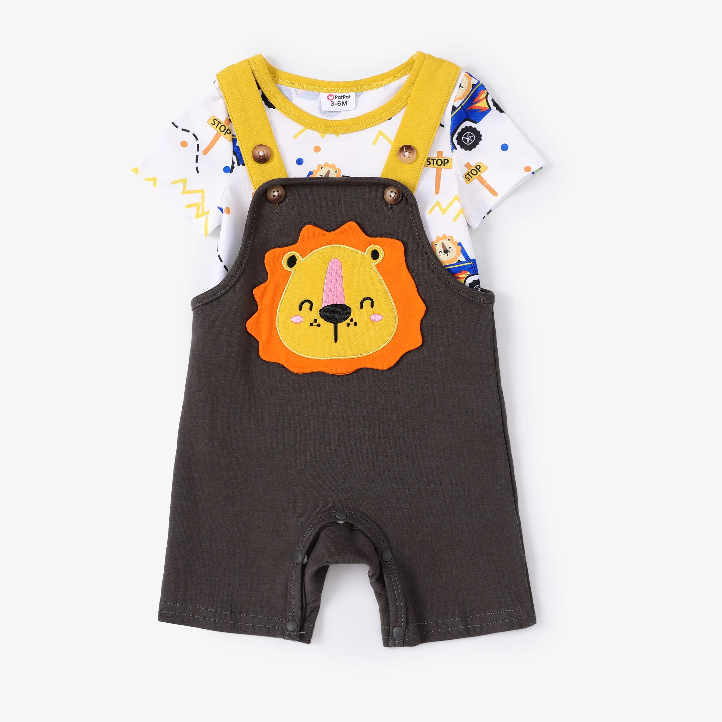 Baby Boy 2件獅子印花連體褲和獅子刺繡工作服套裝
