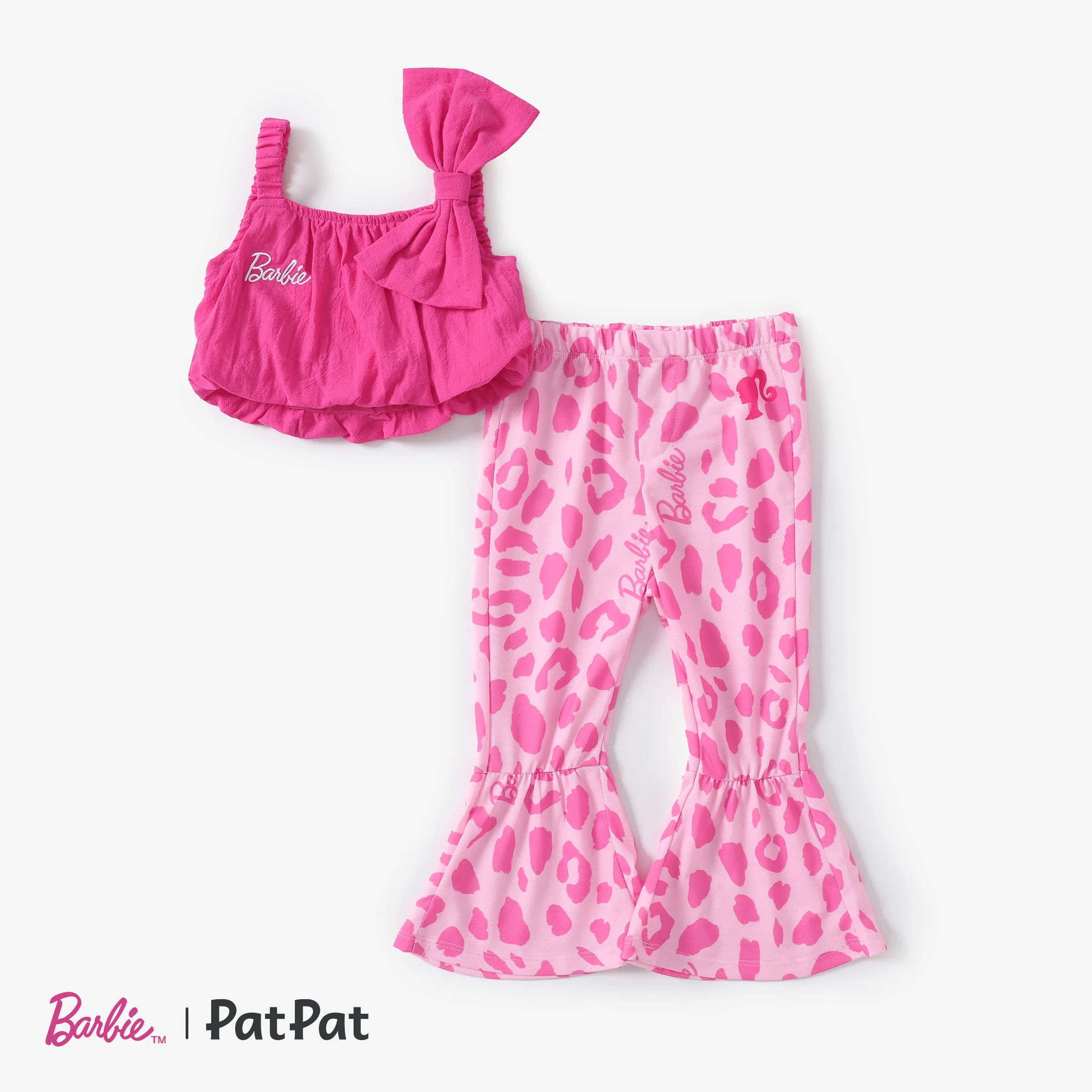 

Barbie Toddler Girls 2pcs Cotton Bow Twist Sleeveless Top with Leopord Flare Pants Set