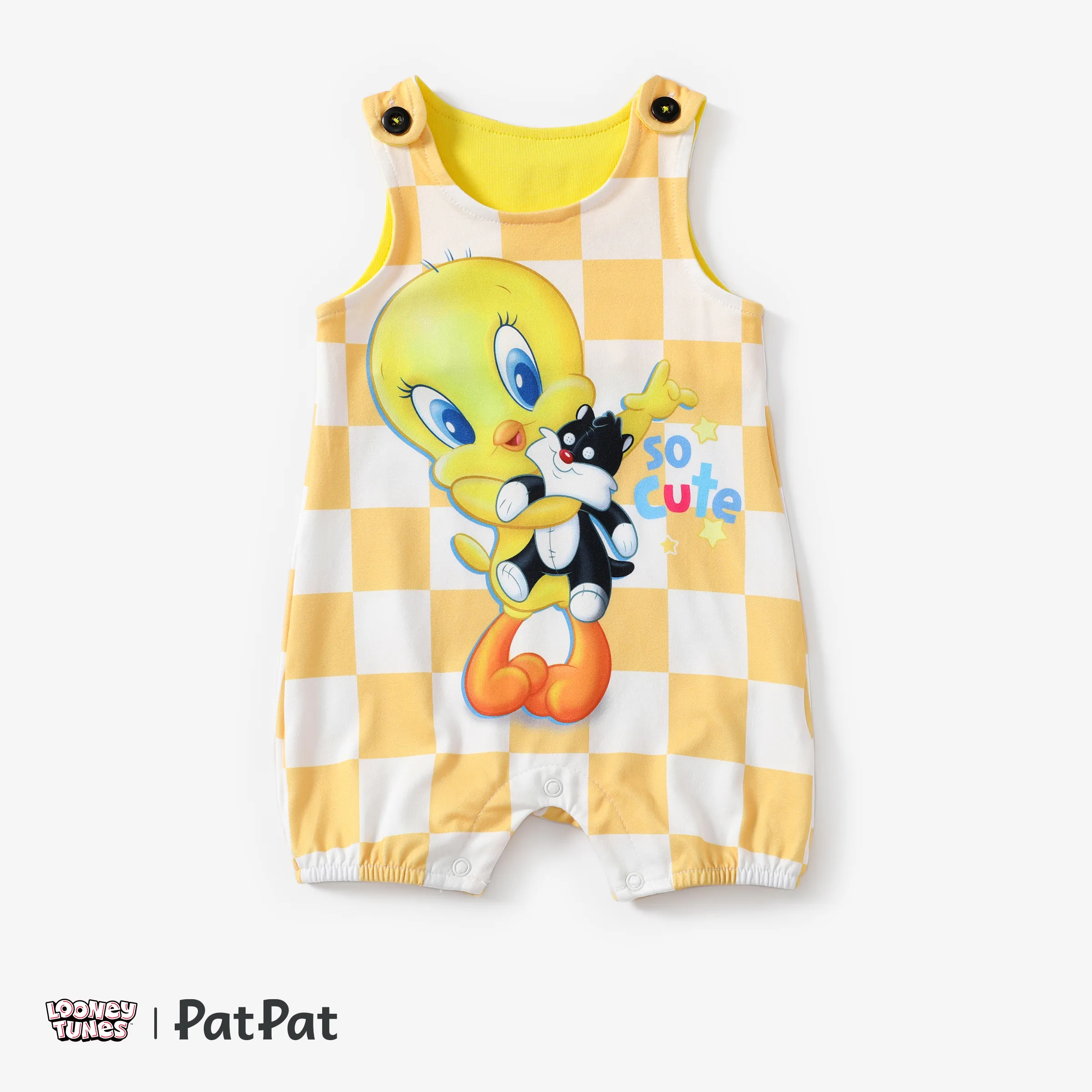 Looney Tunes Baby Boys/Girls 1pc Grid/Houndstooth Character Print Sleeveless Romper