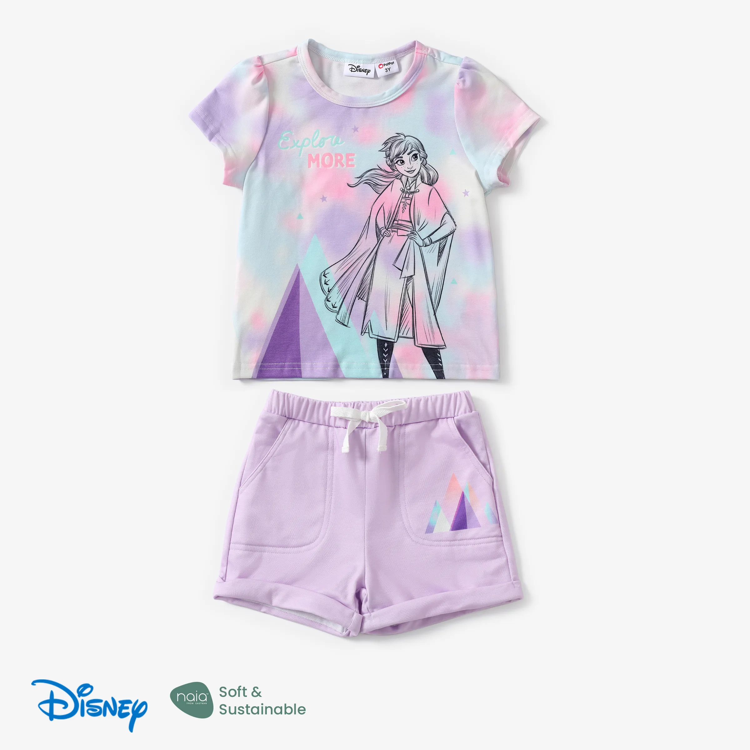 迪士尼冰雪奇緣幼兒女孩 2 件 Naia™ 扎染漸變幾何印花 T 恤與短褲套裝