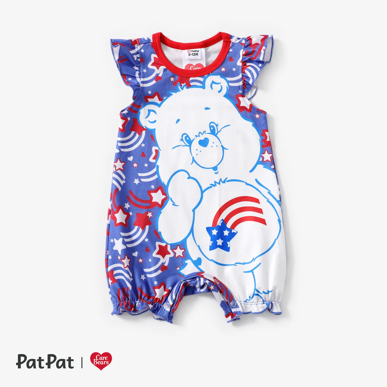 Care Bears Baby Girls Independence Day 1pc Character Star Print Flutter Sleeve Onesie Blue big image 1