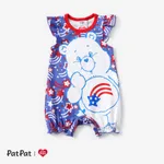 Care Bears Baby Girls Independence Day 1pc Character Star Print Flutter Sleeve Onesie Blue