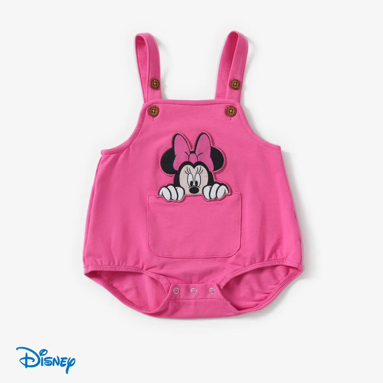 Disney Mickey and Friends Baby Boys/Girls 1pc Cotton Patch Embroidered Overalls  Pink big image 1