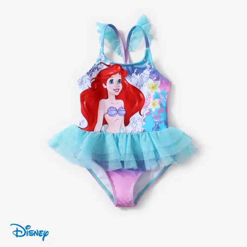 Disney Princess Toddler Girls 1pc Character Gradient Floral Print Ruffle-sleeve Mesh Swimsuit