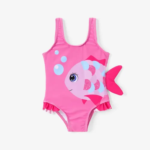 Baby Girl's Childlike Animal Pattern Swimsuit with Hanging Strap