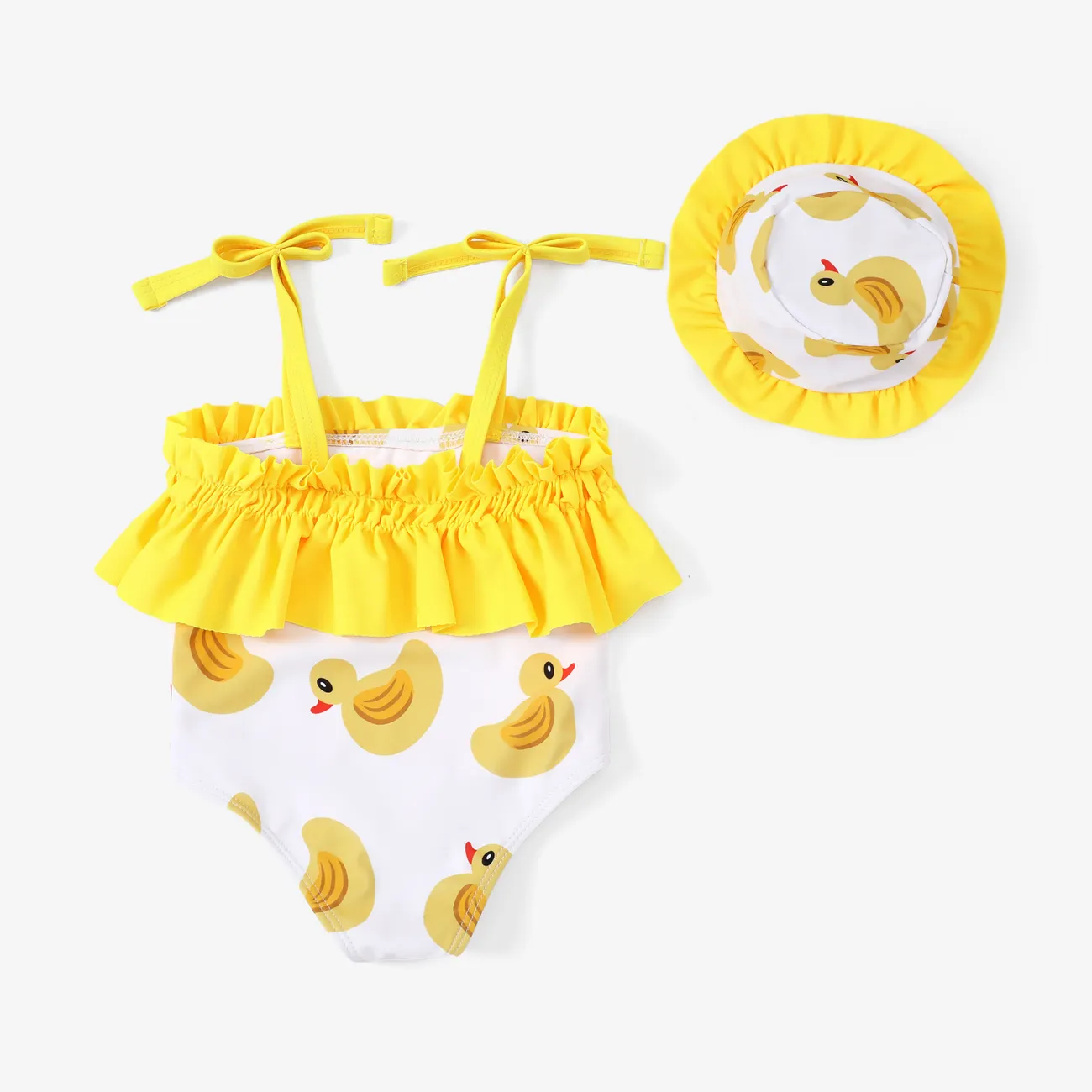 2 Stück Baby Mädchen Rüschenrand Kindlich Tanktop Badeanzüge gelb big image 1