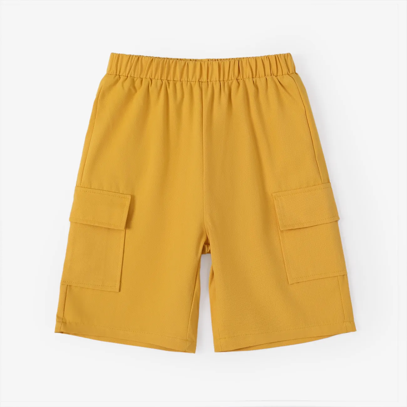 Kid Boy Solid Color Pocket Design Elasticized Shorts Yellow big image 1