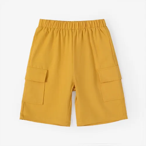 Kid Boy Solid Color Pocket Design Elasticized Shorts