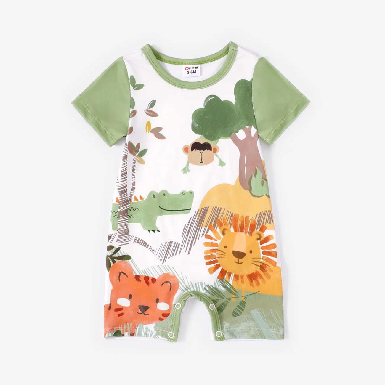Baby Girl/Boy Childlike Animal Kingdom Pattern Short Sleeve Romper Green big image 1