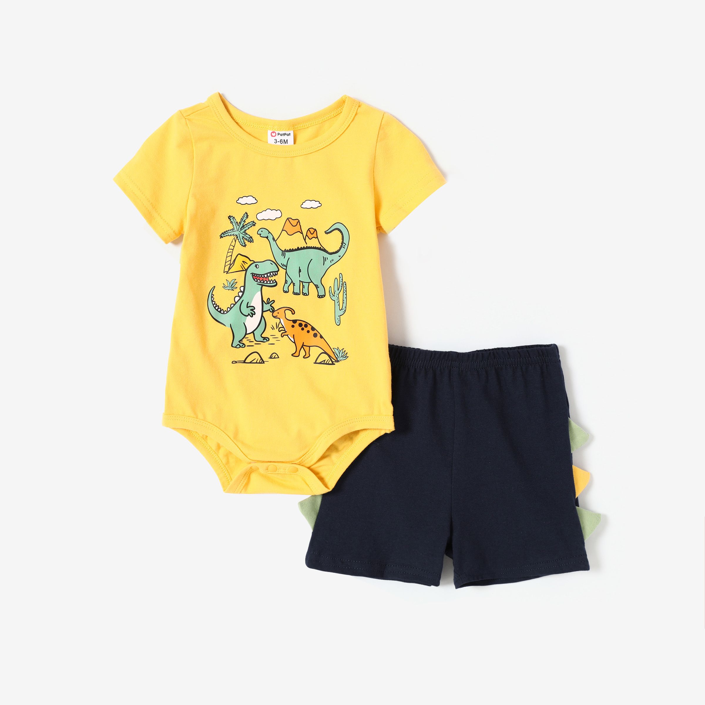 Baby Boy 2pcs Dinosuar Print Romper and Shorts Set