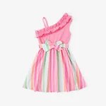Kid Girl Colorful Striped Belted Ribbed Ruffle Slip Dress Roseo
