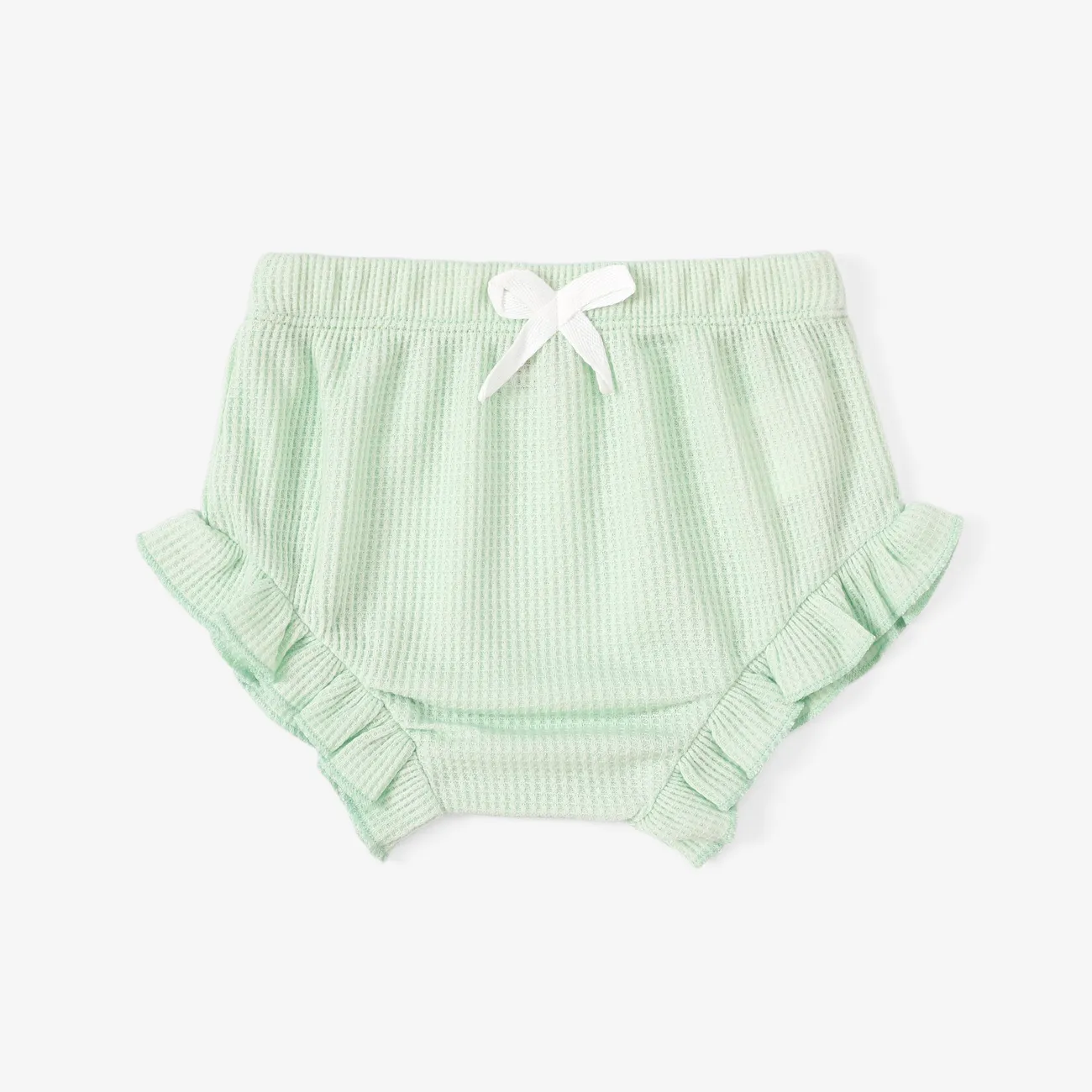  3pcs Baby Girl Sweet Ruffle Edge Top and Shorts Set Light Green big image 1