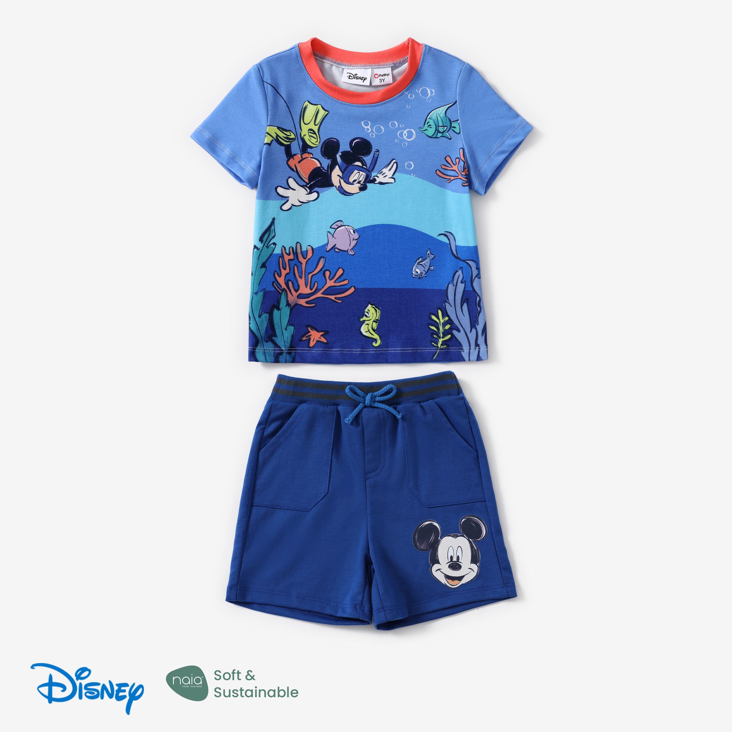 迪士尼米奇和朋友蹣跚學步的男孩 2 件 Naia™ 海洋主題 T 恤和短褲套裝