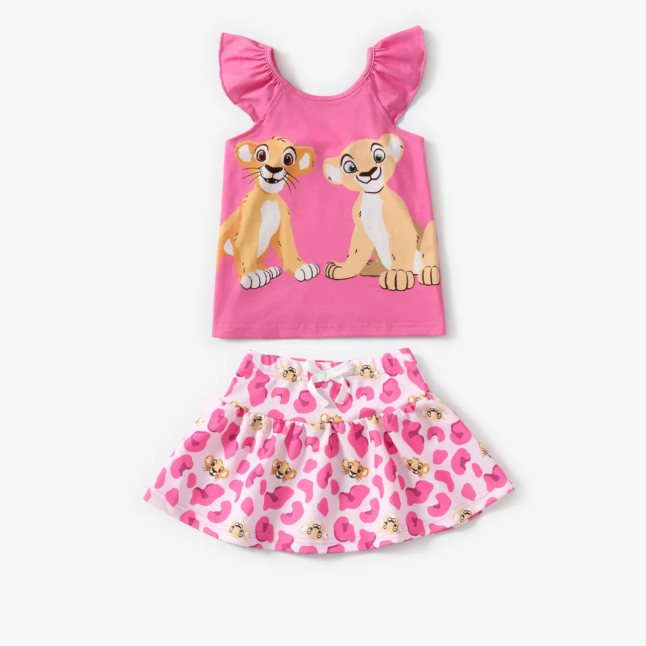 Disney Lion King Toddler Girls Simba 2pcs Naia™ Character Print Flutter-sleeve Top with Leopard Print Skirt Set Pink big image 1