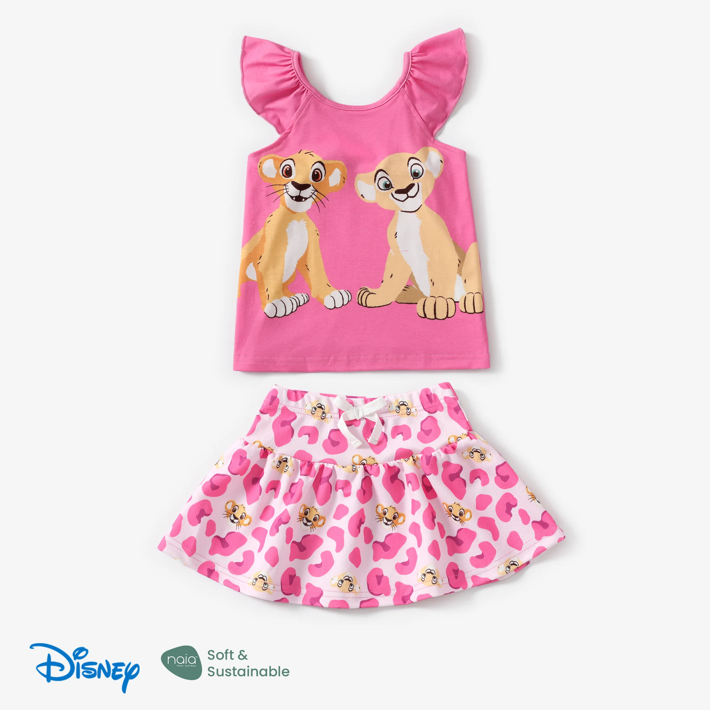 

Disney Lion King Toddler Girls Simba 2pcs Naia™ Character Print Flutter-sleeve Top with Leopard Print Skirt Set