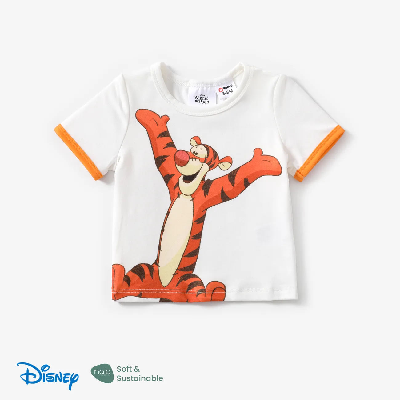 Disney Winnie the Pooh Baby Boys/Girls 2pcs Naia™ Character Print Tee with Pocket Overalls Set orangewhite big image 1