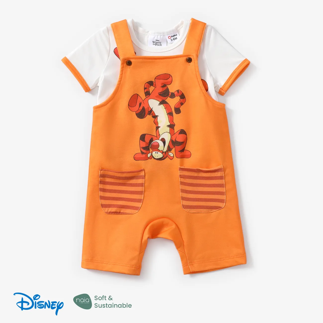 Disney Winnie the Pooh Baby Boys/Girls 2pcs Naia™ Character Print Tee with Pocket Overalls Set orangewhite big image 1