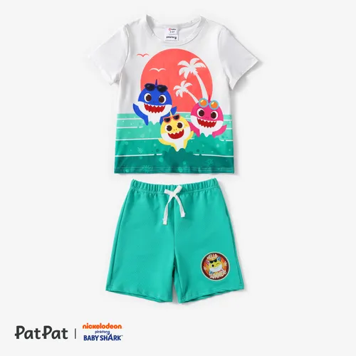 Baby Shark Toddler Boys 2pcs Tropical Ocean Shark Print Tee com Cotton Shorts Set