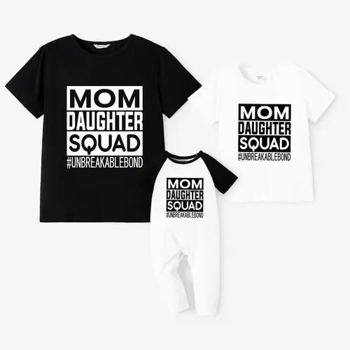 Mother's Day Mommy and Me Black Short Sleeves Letter Printed Tops 