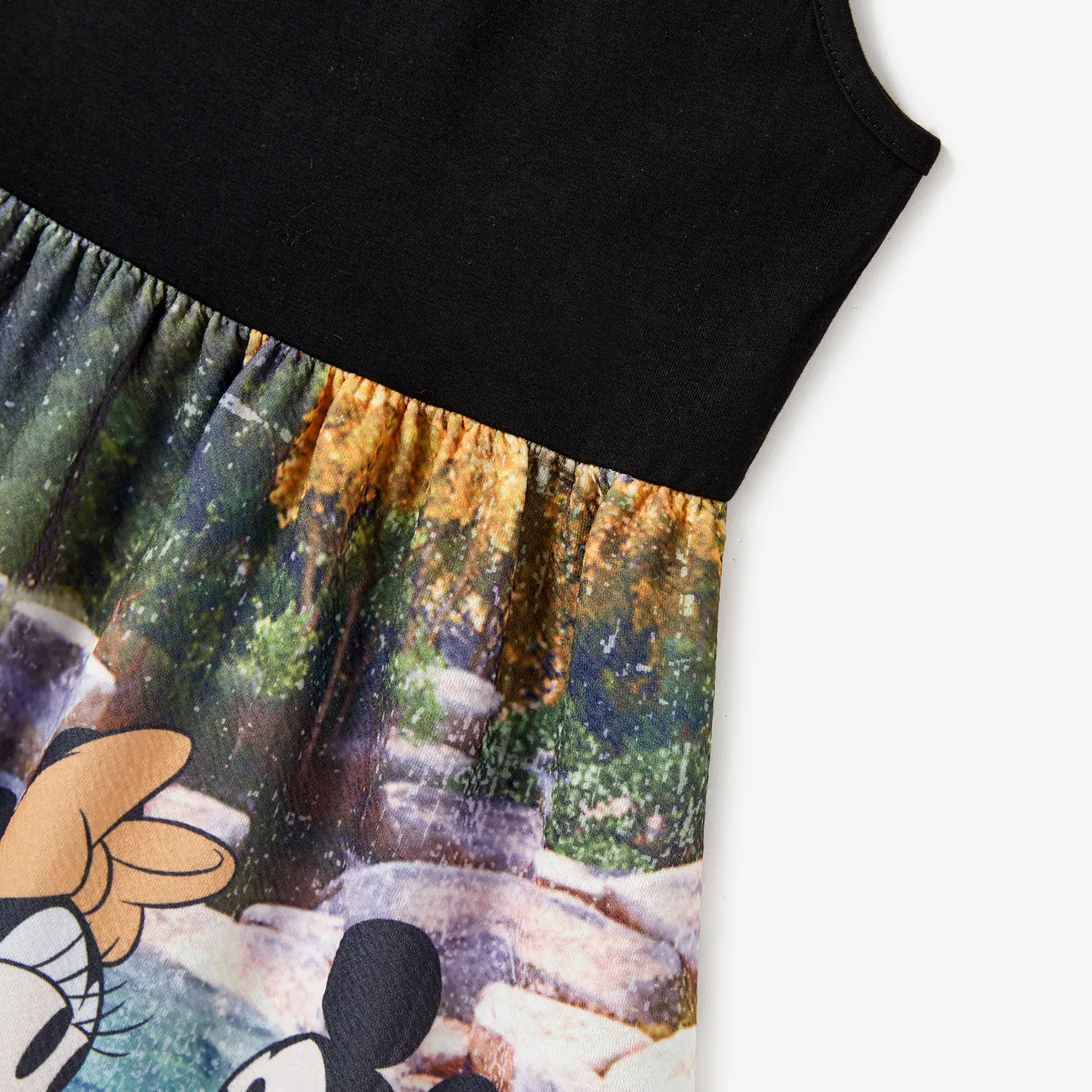 Disney Mickey and Friends Family Matching Naia™ Character Print Bowknot Cotton T-shirt/Dress/Short-sleeve Romper Black big image 1