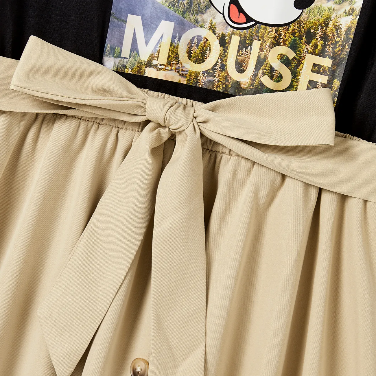 Disney Mickey and Friends Family Matching Naia™ Character Print Bowknot Cotton T-shirt/Dress/Short-sleeve Romper Black big image 1