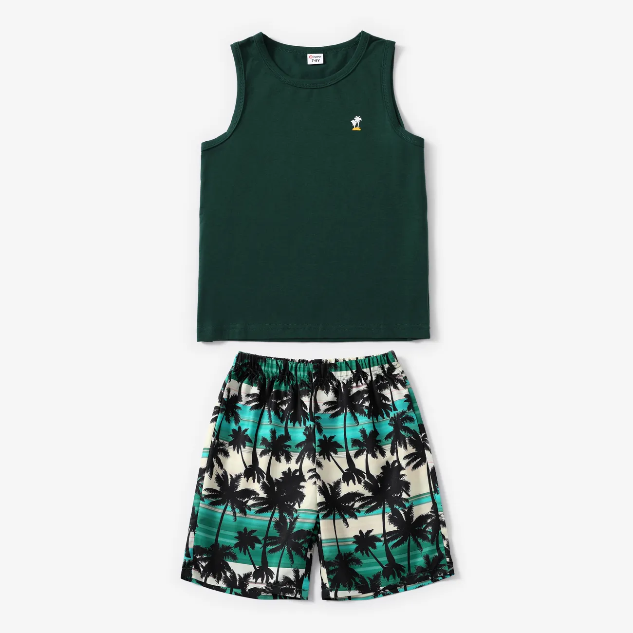2pcs Kid Boy Tropical Floral Top and Pants Set  Green big image 1