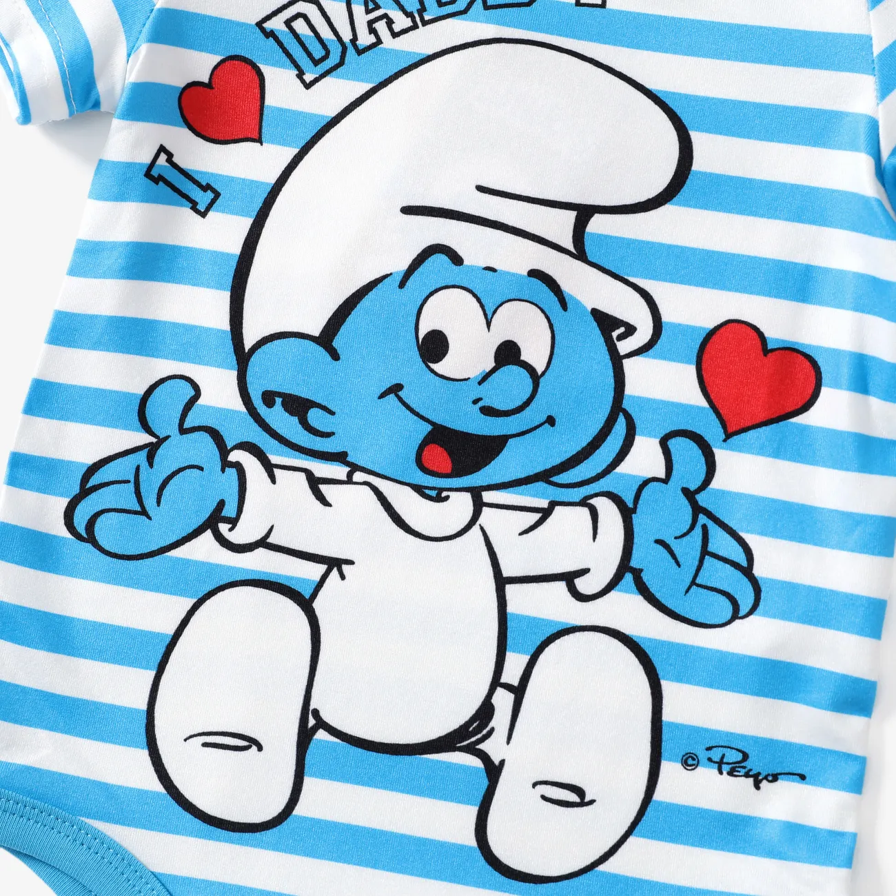Os Smurfs Dia do Pai Bebé Menino Infantil Manga curta Macacão curto Azul big image 1