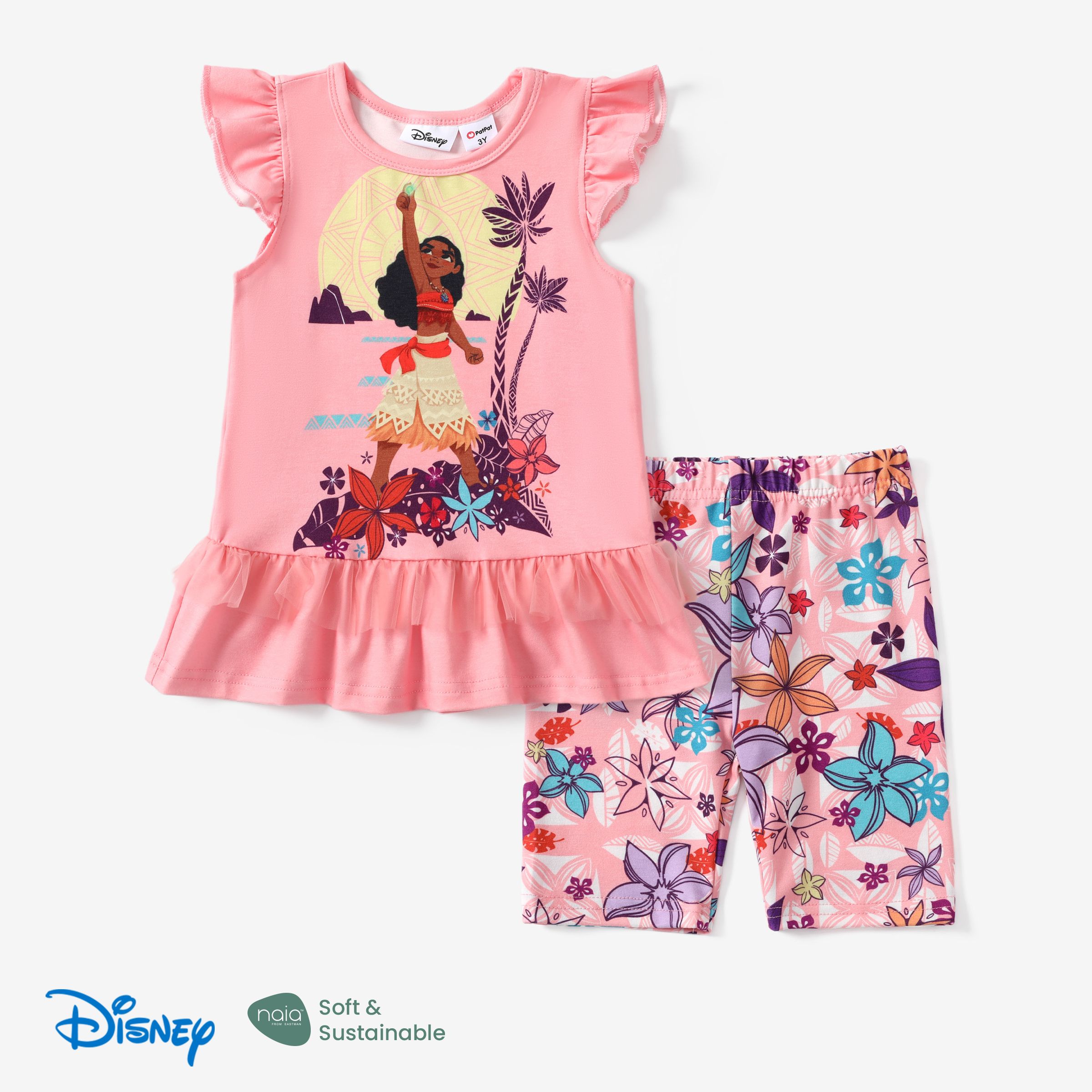 

Disney Princess 2pcs Toddler Girls Naia™ Character Print Ruffled Top with Stripped Leggings Set