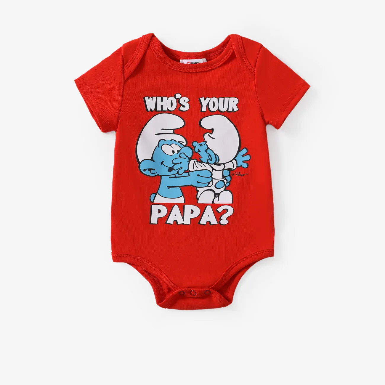 The Smurfs Baby Boys 1pc Cotton Character Stripe Print Short-sleeve Romper Red big image 1